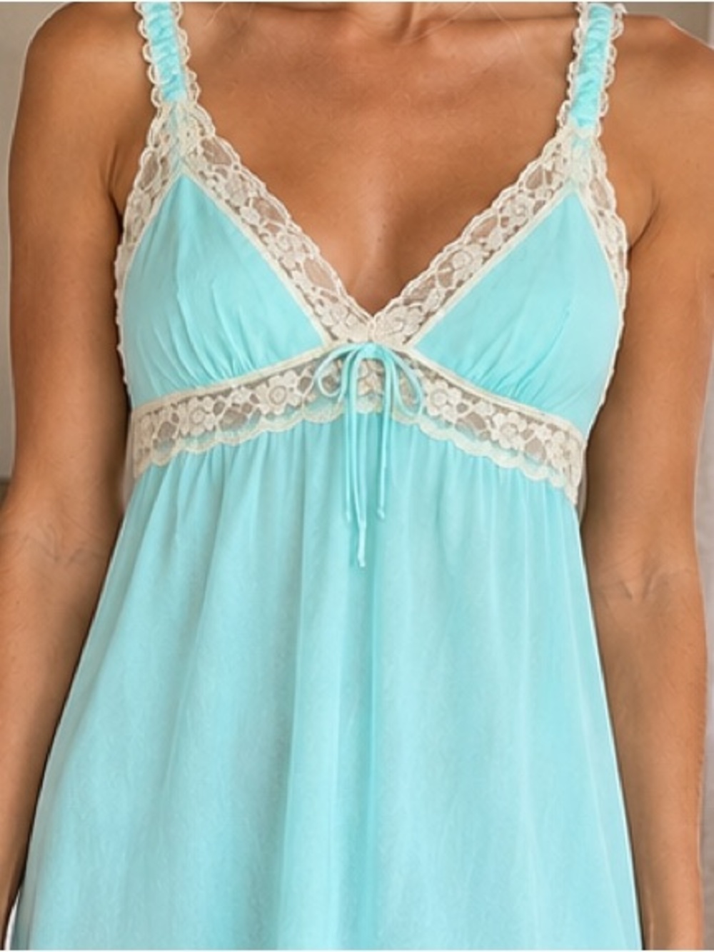Kayser Vintage Nylon Lace Babydoll Nightgown Slipdress Boudoir Coquette USA